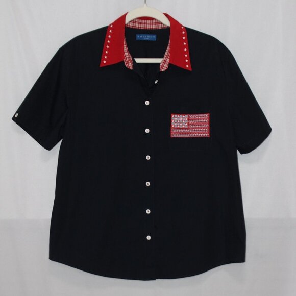 Karen Scott Sport Red White and Navy Blue Short Sleeve Top - Picture 10 of 12